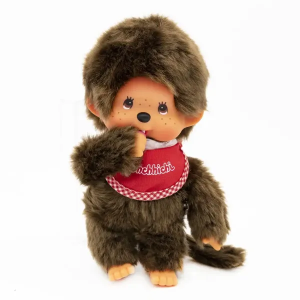 Monchhichi Plüschfigur Junge mit Latz rot/braun 20cm